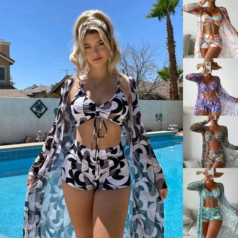 3pcs Pring Bikini With Long Sleeve Cardigan