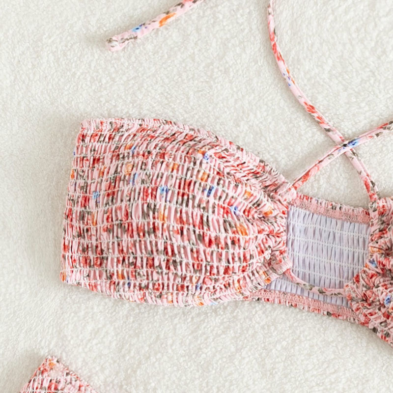 Floral Print Pleated Design Bikini Set