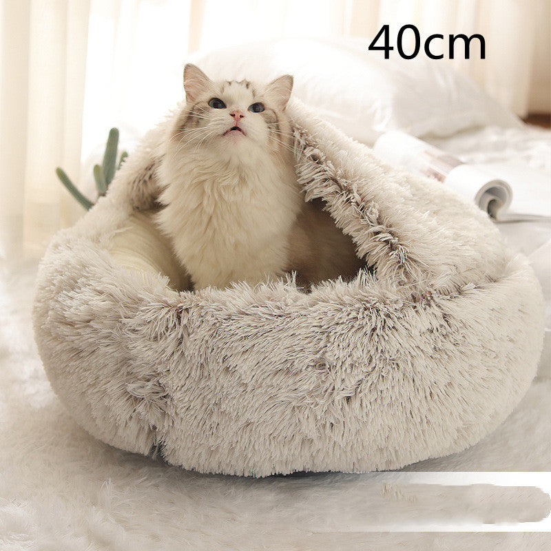 2 In 1 Dog And Cat Warm Bed Pet Round Plush