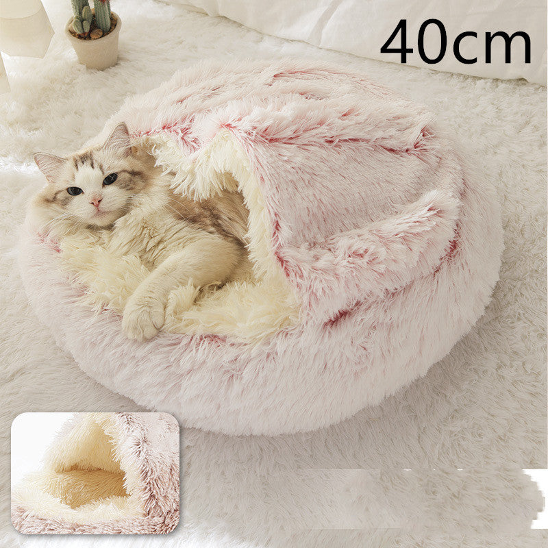 2 In 1 Dog And Cat Warm Bed Pet Round Plush
