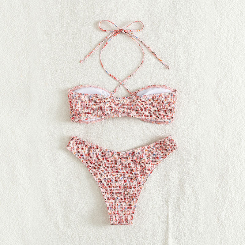 Floral Print Pleated Design Bikini Set