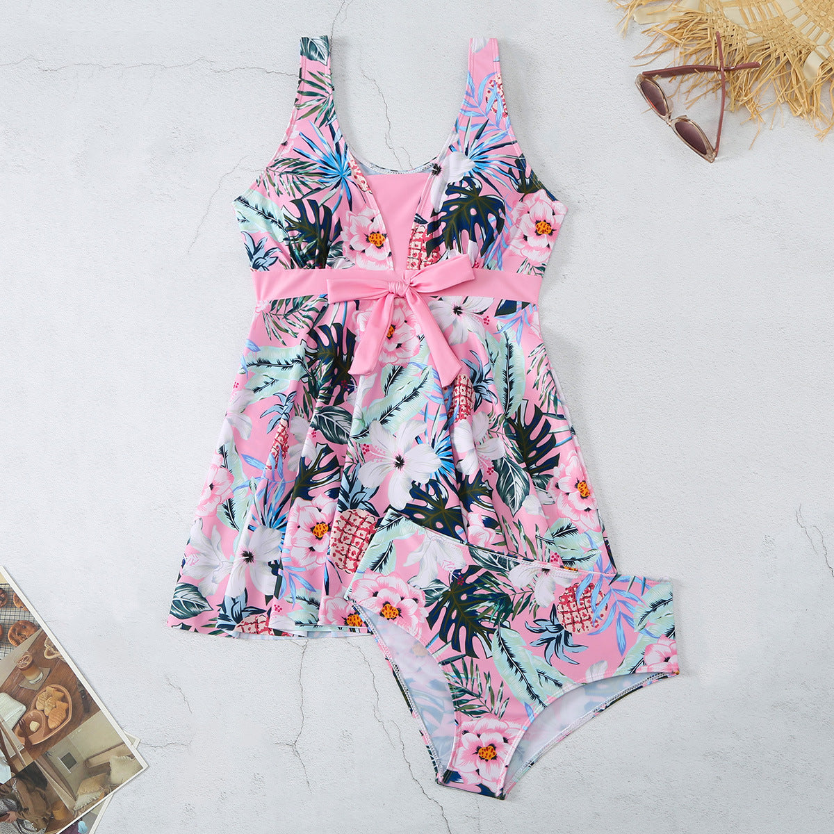 Women's V-neck Floral Split Swimsuit