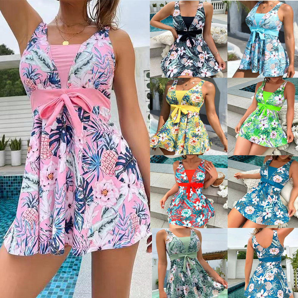 Women's V-neck Floral Split Swimsuit