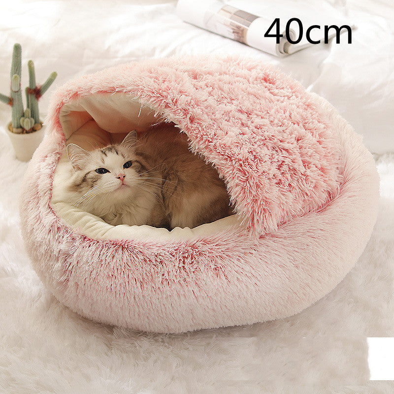 2 In 1 Dog And Cat Warm Bed Pet Round Plush