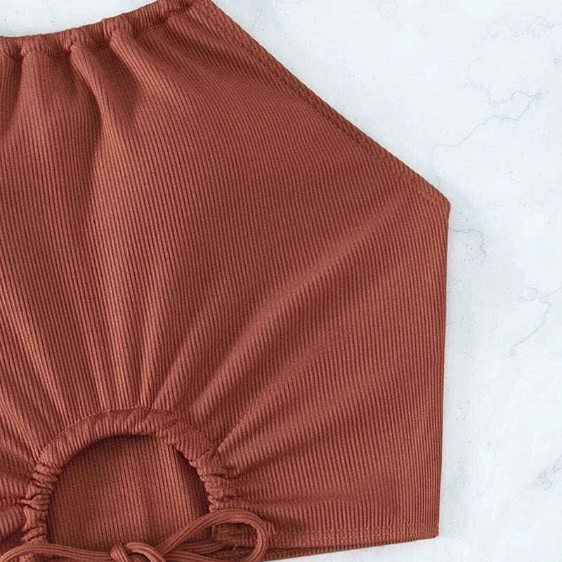 Halter Neck Bikini Drawstring Swimsuit