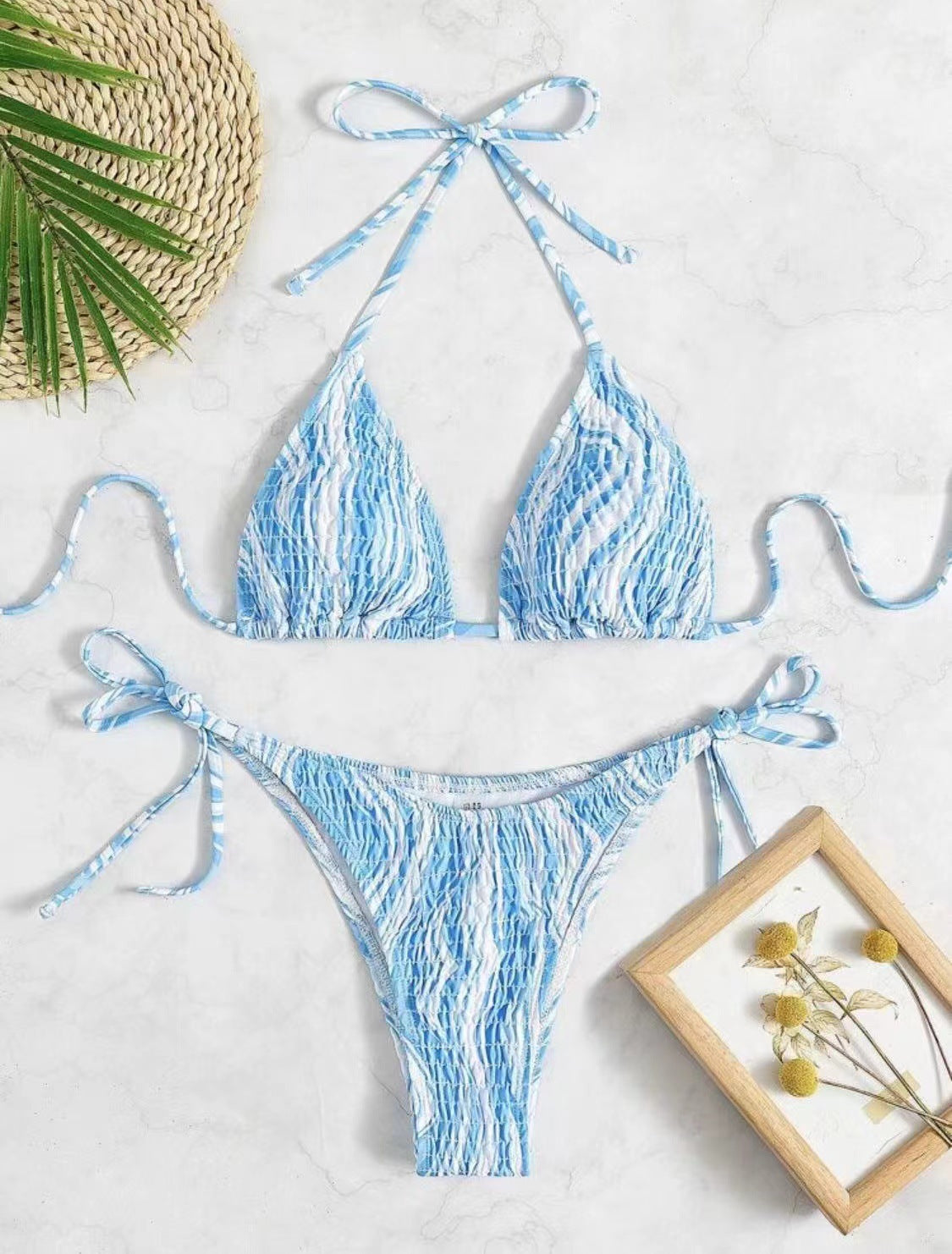 Smocking Three-Point Bikini Sexy Suit Lace-up Swimsuit