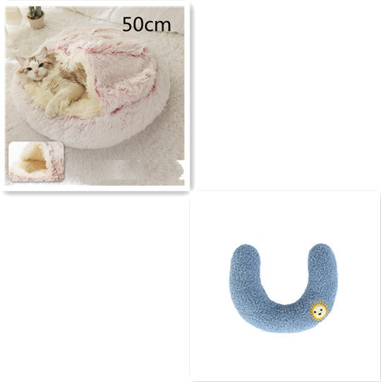 2 In 1 Dog And Cat Warm Bed Pet Round Plush