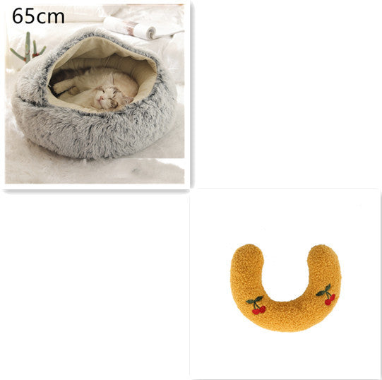 2 In 1 Dog And Cat Warm Bed Pet Round Plush