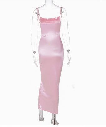 Solid Color Style Sling Mid Split Dress