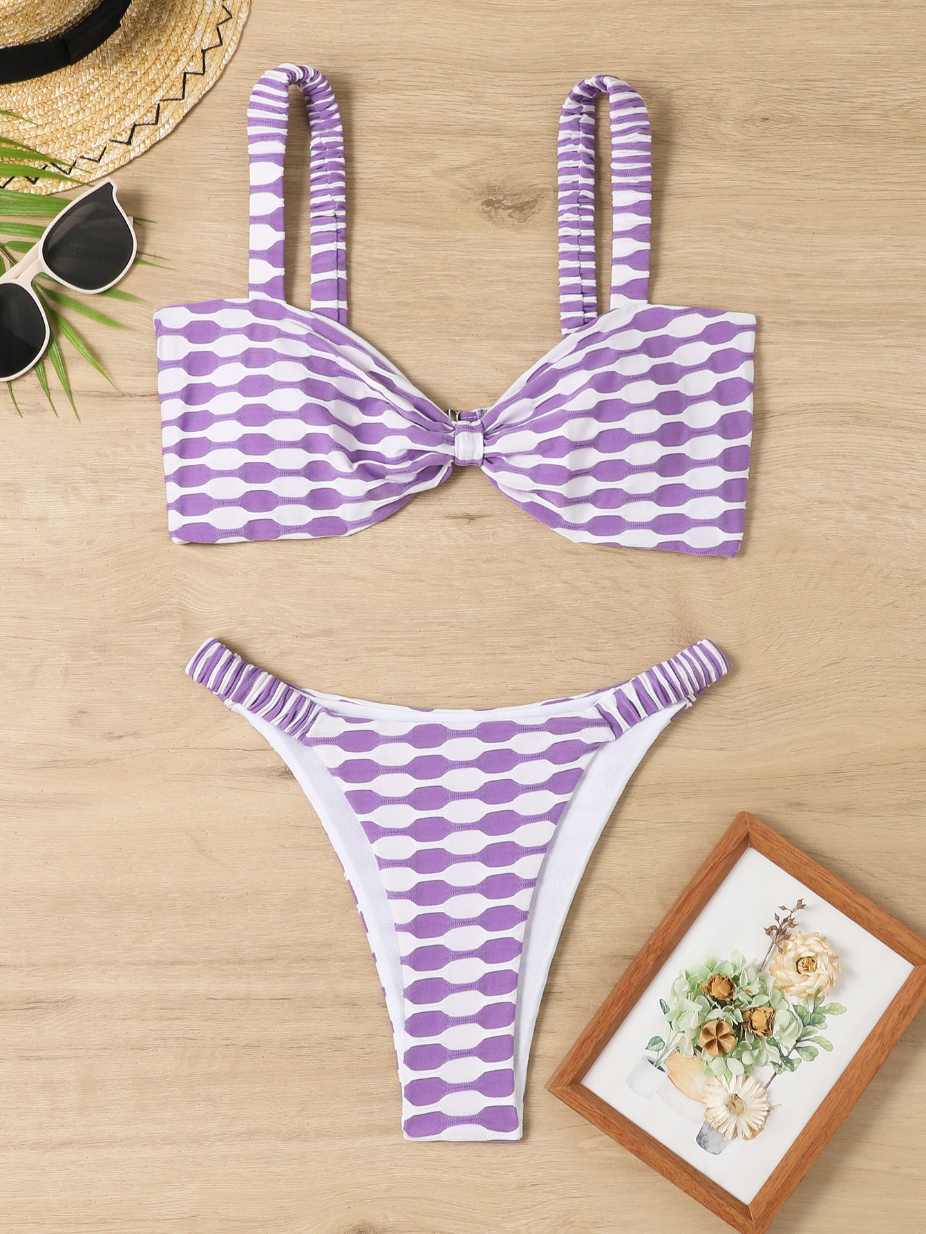 Women's Striped Print Bikini Swimsuit Set