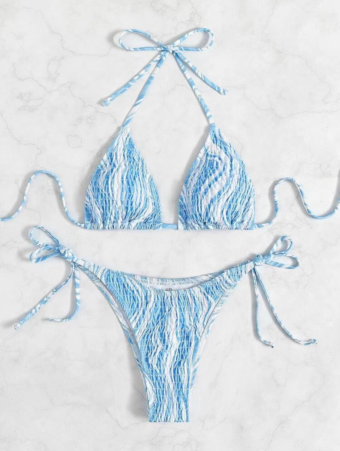 Smocking Three-Point Bikini Sexy Suit Lace-up Swimsuit