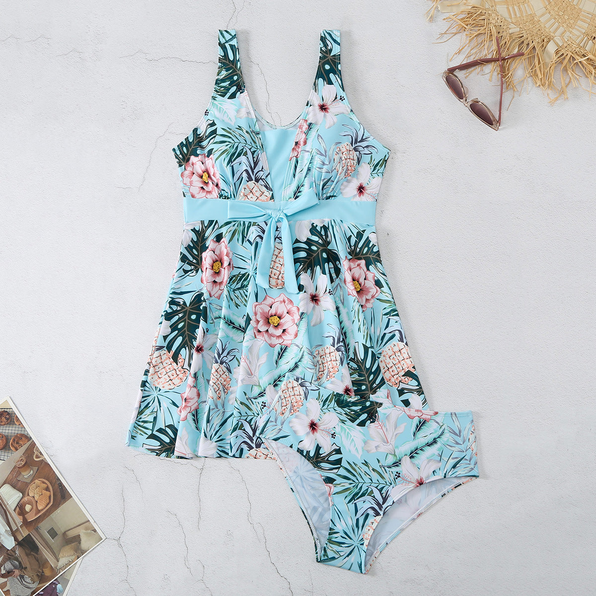 Women's V-neck Floral Split Swimsuit