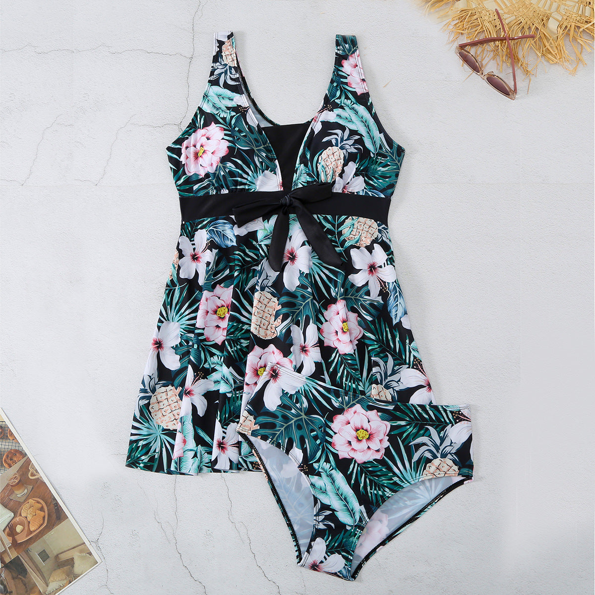Women's V-neck Floral Split Swimsuit