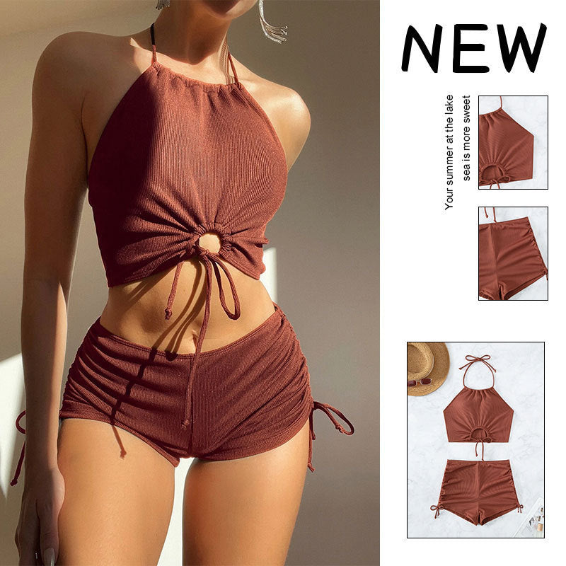 Halter Neck Bikini Drawstring Swimsuit