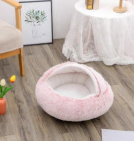 2 In 1 Dog And Cat Warm Bed Pet Round Plush