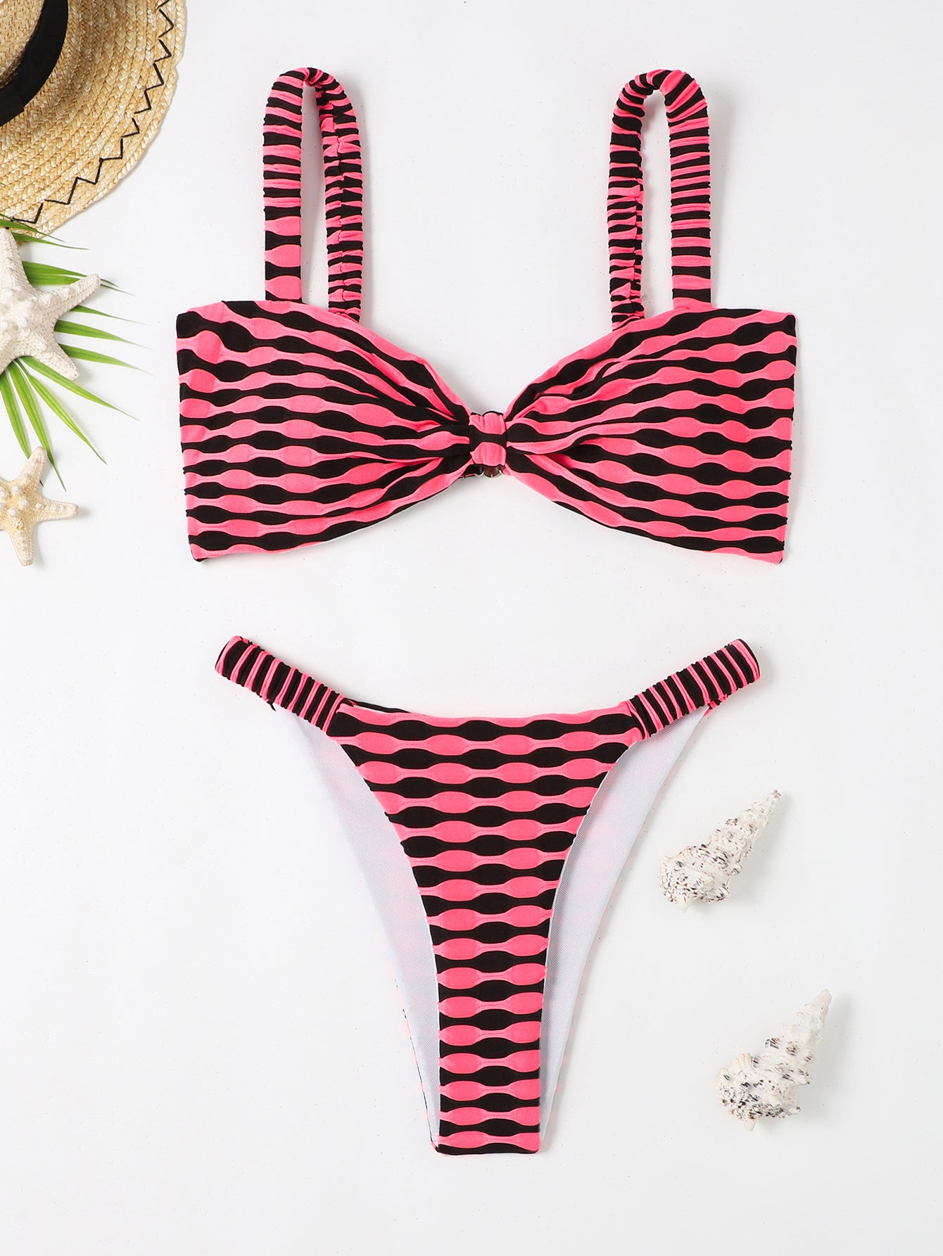 Women's Striped Print Bikini Swimsuit Set