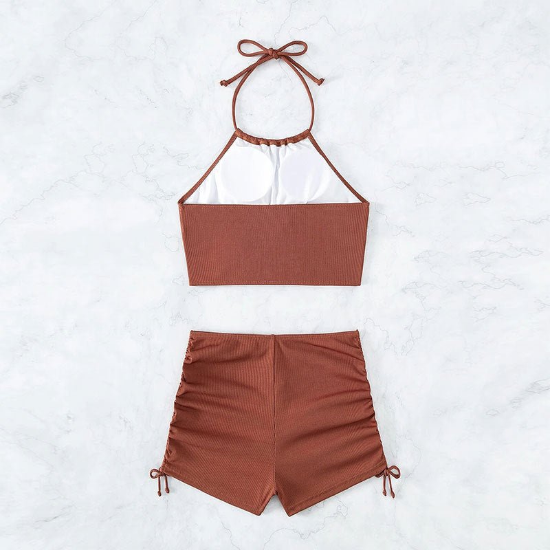 Halter Neck Bikini Drawstring Swimsuit