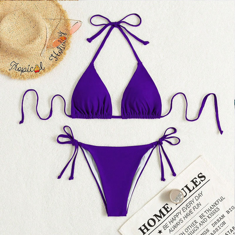 Stylish Tied Halter Bikini Swimsuit