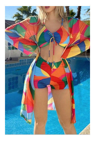 3pcs Pring Bikini With Long Sleeve Cardigan