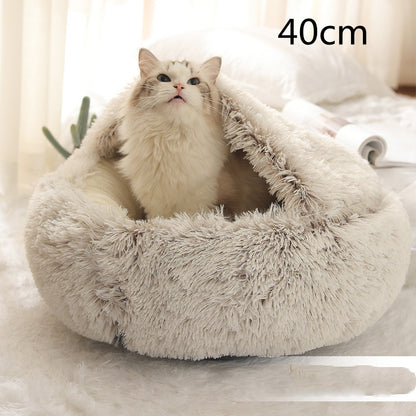 2 In 1 Dog And Cat Warm Bed Pet Round Plush