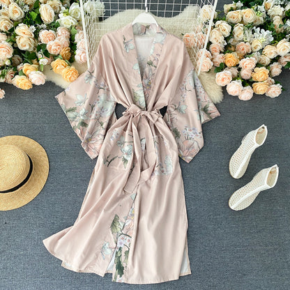 Long Print Coat  Style Satin Dress