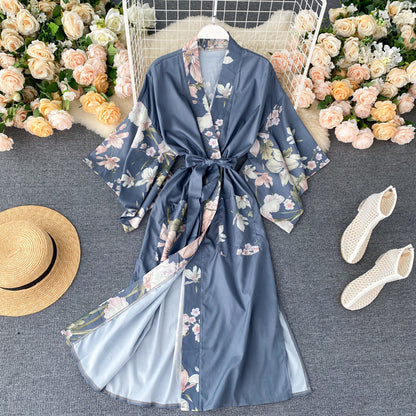 Long Print Coat  Style Satin Dress