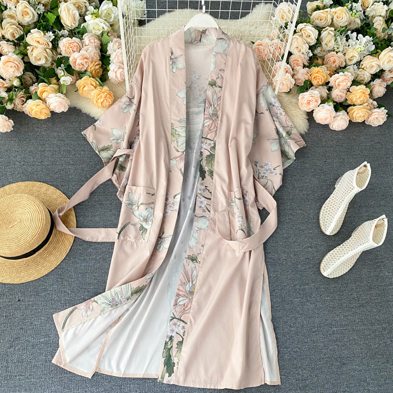 Long Print Coat  Style Satin Dress