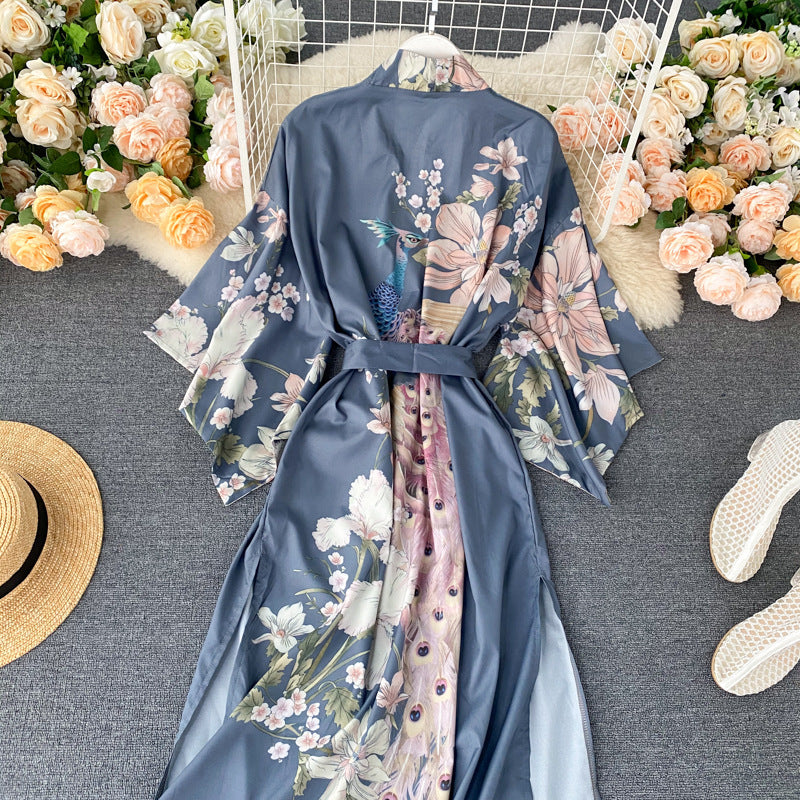 Long Print Coat  Style Satin Dress