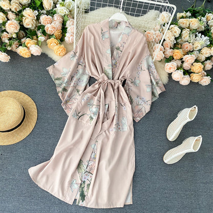 Long Print Coat  Style Satin Dress