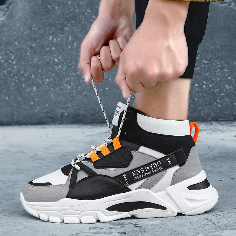 Fashion Men's Sneakers High Top, Colorful Splicing Leather