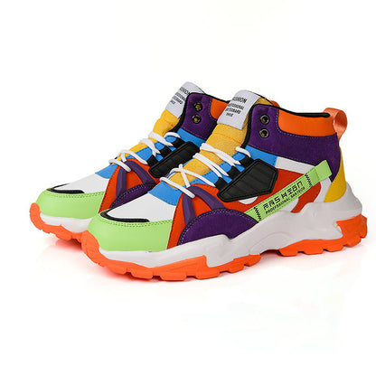 Fashion Men's Sneakers High Top, Colorful Splicing Leather