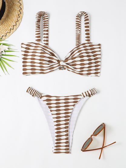 Women's Striped Print Bikini Swimsuit Set