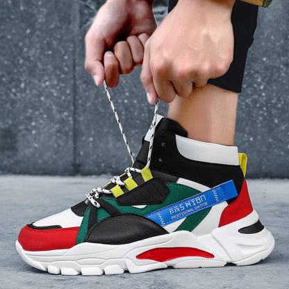 Fashion Men's Sneakers High Top, Colorful Splicing Leather