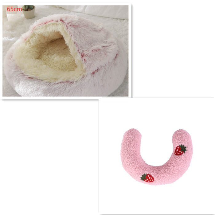 2 In 1 Dog And Cat Warm Bed Pet Round Plush
