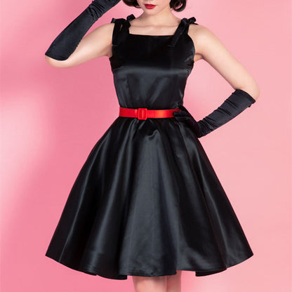 Temperament Satin High Waist Swing Dress