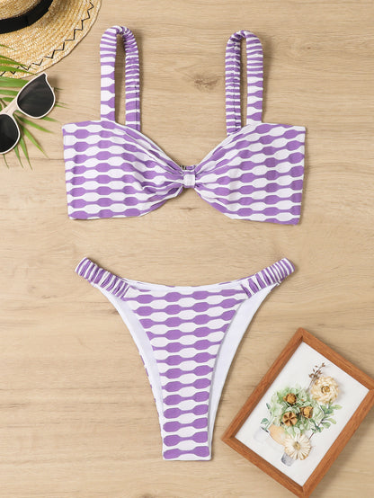 Women's Striped Print Bikini Swimsuit Set