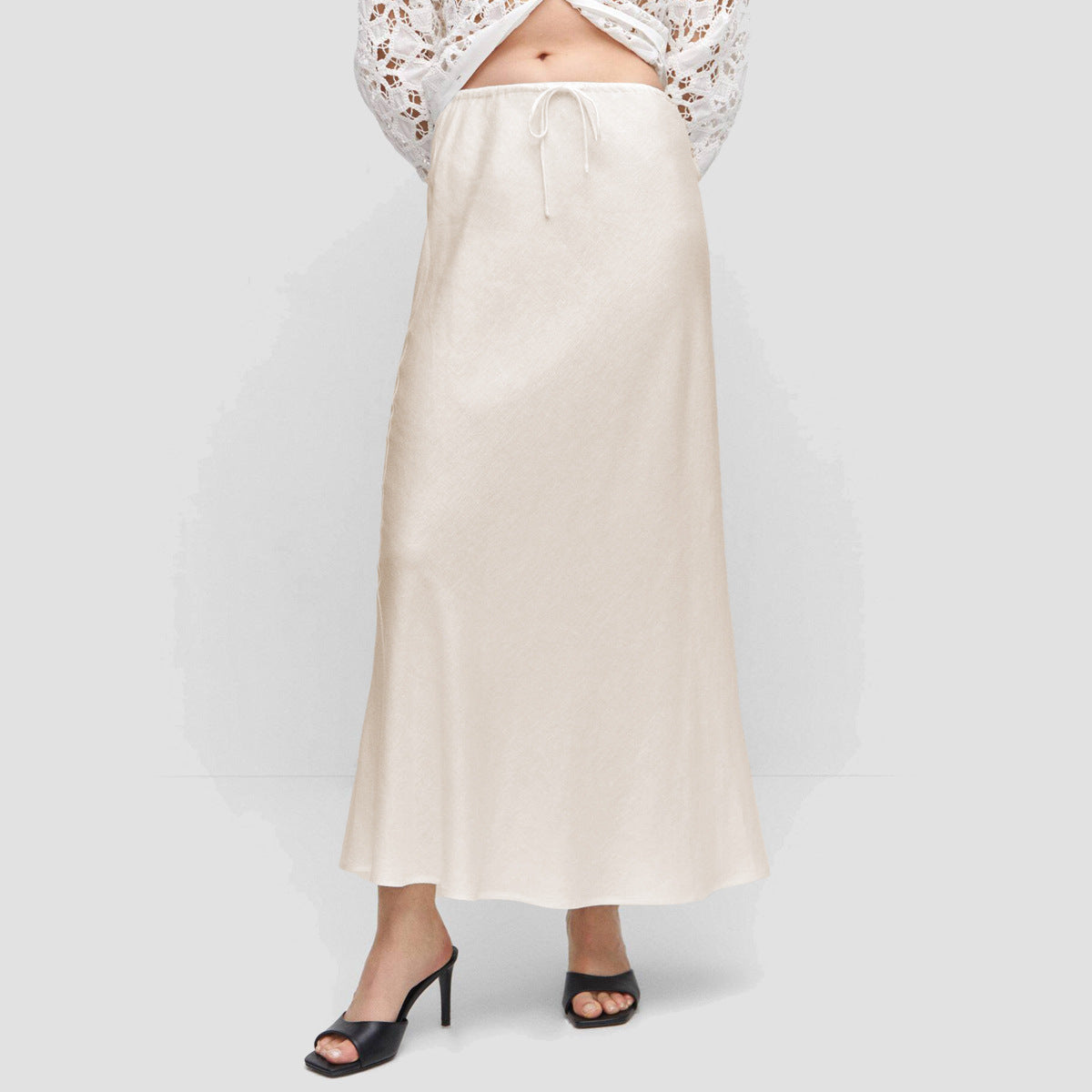 High Waist Drawstring Lace-up Solid Skirt