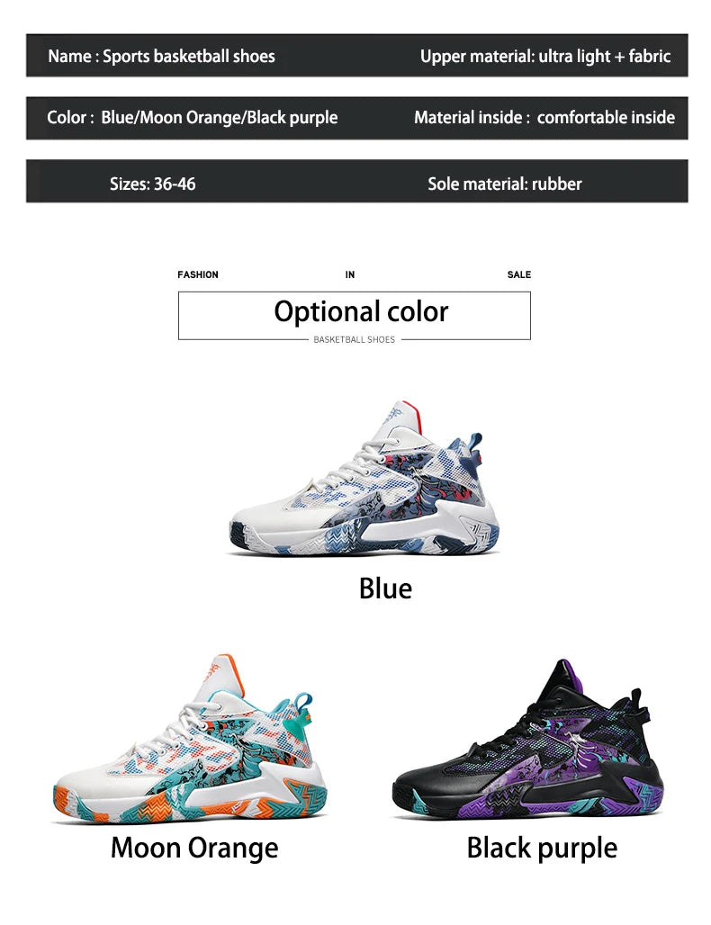 Men's Basketball Shoes Cushioned Breathable Sneakers Train Athletes Women's Basketball Sneakers Street Basketball Boots