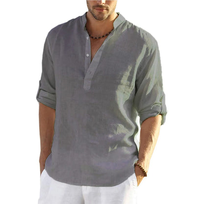 Men's Casual Cotton Linen Long Sleeve Shirt