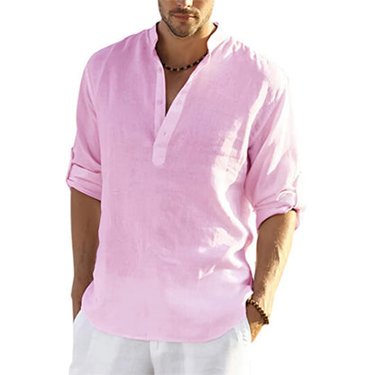 Men's Casual Cotton Linen Long Sleeve Shirt