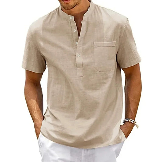 Men's Cotton Linen Henley Shirt