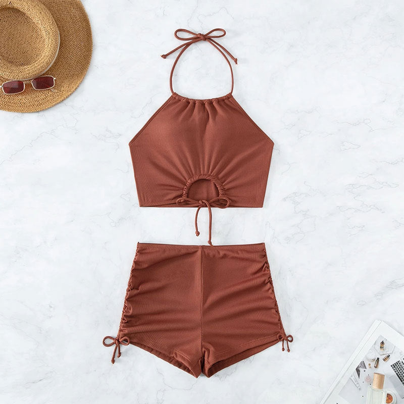 Halter Neck Bikini Drawstring Swimsuit