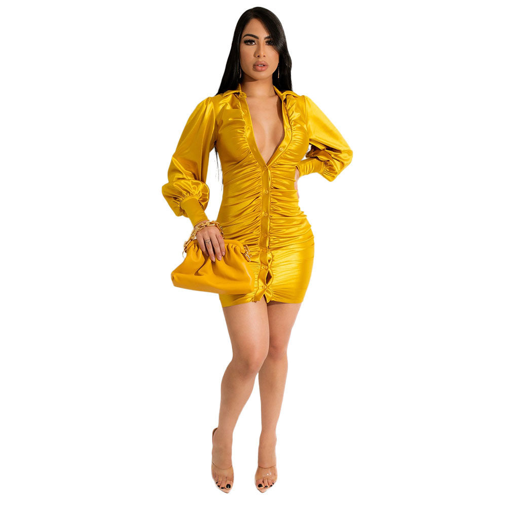 Solid Color Satin Dress Women