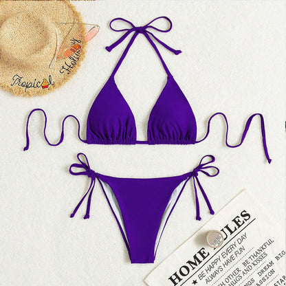 Stylish Tied Halter Bikini Swimsuit