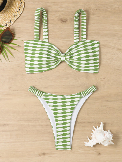 Women's Striped Print Bikini Swimsuit Set